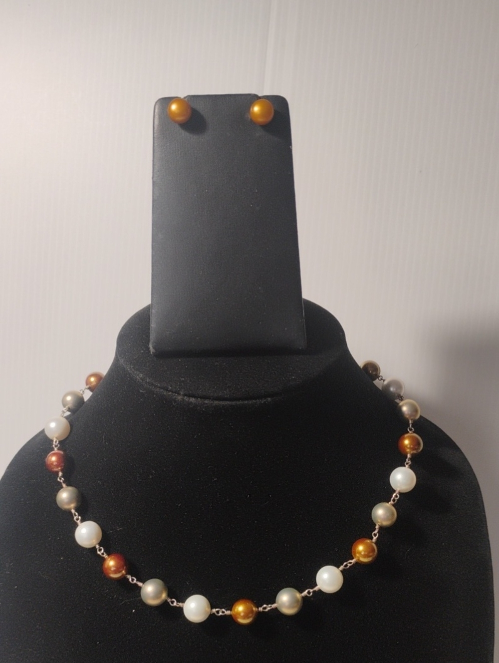 925 Sterling Silver Stamped Mixed Color Pearl (Faux) W/ Honora 925 Earrings